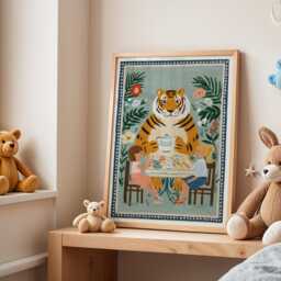 Tiger Tea Party Nursery Print, Whimsical Kids Room Decor - thumbnail 3