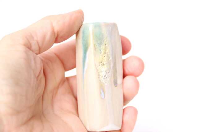 Handmade Ceramic Candle Holder White & Green Magma Glaze Decor - image 1