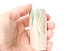 Handmade Ceramic Candle Holder White & Green Magma Glaze Decor - thumbnail 1