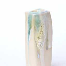 Handmade Ceramic Candle Holder White & Green Magma Glaze Decor - thumbnail 3