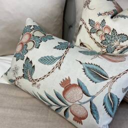"Linen Schumacher Campagne Peacock & Rouge - French Floral Design Cushion Cover, Pillow Throw 12"" X 20" - thumbnail 2