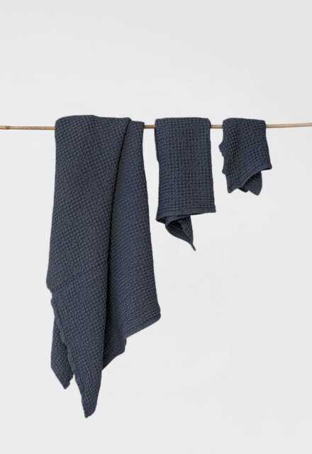 Dark Gray Linen Waffle Towel Set - Soft Weave Towels For Body, Hand, Face Absorbent Stonewashed Minimalist Spa Gift Him, Her - image 1