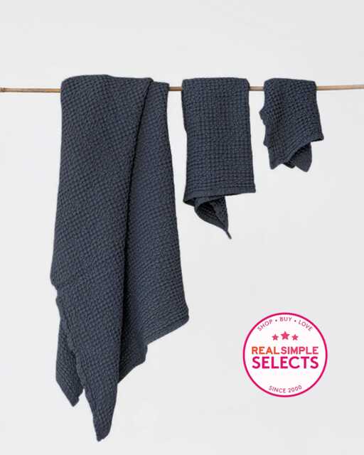 Dark Gray Linen Waffle Towel Set - Soft Weave Towels For Body, Hand, Face Absorbent Stonewashed Minimalist Spa Gift Him, Her - image 1