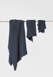 Dark Gray Linen Waffle Towel Set - Soft Weave Towels For Body, Hand, Face Absorbent Stonewashed Minimalist Spa Gift Him, Her - thumbnail 1