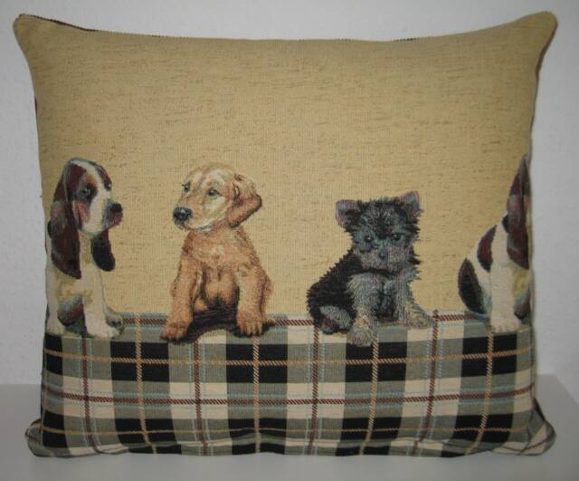 Decorative Cushion Cover Motif Cute Puppies Corduroy & Tapestry Fabric Dog Rest Relaxation Chilling Chill Lover Gift - image 1