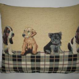 Decorative Cushion Cover Motif Cute Puppies Corduroy & Tapestry Fabric Dog Rest Relaxation Chilling Chill Lover Gift - thumbnail 2