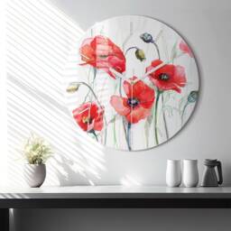 Painted Red Poppies Glass Clock, Printed Art Modern Wall Custom Numbers Or Lines - thumbnail 2