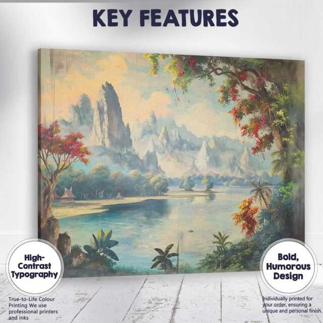 Serene Oriental Mountain Lake Scenic Landscape Traditional Style Canvas Wall Art Print Decor Picture Ready To Hang - image 1