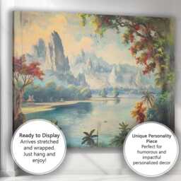 Serene Oriental Mountain Lake Scenic Landscape Traditional Style Canvas Wall Art Print Decor Picture Ready To Hang - thumbnail 3