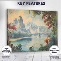 Serene Oriental Mountain Lake Scenic Landscape Traditional Style Canvas Wall Art Print Decor Picture Ready To Hang - thumbnail 1