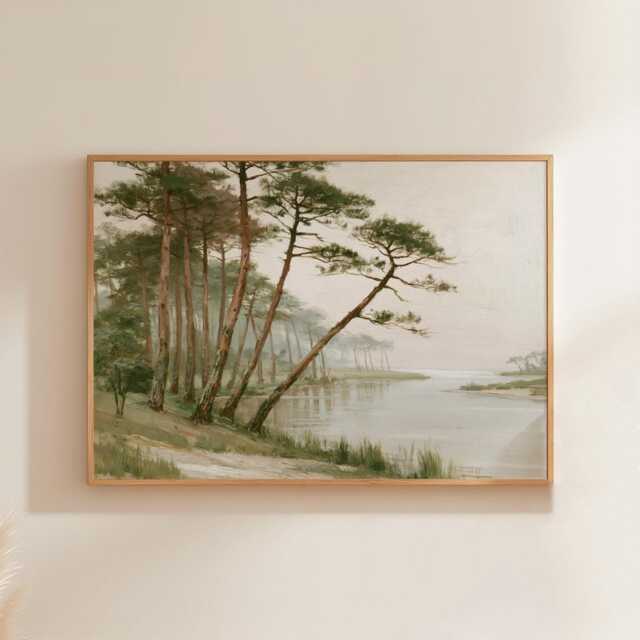 Pine River Poster, Forest Landscape Print, Nature Wall Art, Paper - image 1
