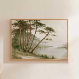 Pine River Poster, Forest Landscape Print, Nature Wall Art, Paper - thumbnail 1