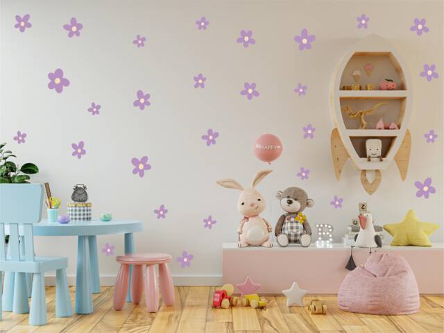 25 X Flowers Wall Stickers, Children's Room Decor, Wall Art For Kids, Floral Designs, Vinyl Art, Decal, Sticker, Removable, Decoration - image 1