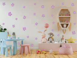 25 X Flowers Wall Stickers, Children's Room Decor, Wall Art For Kids, Floral Designs, Vinyl Art, Decal, Sticker, Removable, Decoration - thumbnail 1