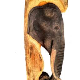 "Hand Carved Elephant, Wooden Elephant Statue, Wood Carving Driftwood Home Decor, Wall Hanging 25""x8" - thumbnail 3