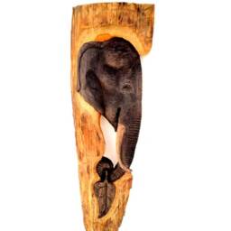"Hand Carved Elephant, Wooden Elephant Statue, Wood Carving Driftwood Home Decor, Wall Hanging 25""x8" - thumbnail 2