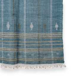 Teal Blue Indian Wool Throw Blanket, Handwoven Sofa Coverlet With Boho Reading Chair Accent - Lapis - thumbnail 3