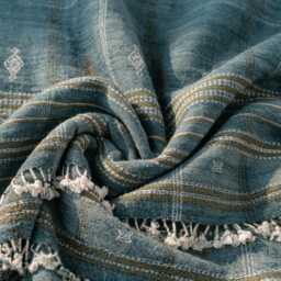 Teal Blue Indian Wool Throw Blanket, Handwoven Sofa Coverlet With Boho Reading Chair Accent - Lapis - thumbnail 2