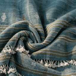 Teal Blue Wool Throw Blanket, Handmade Indian Coverlet For Sofa, Couch, Bed Runner & Boho Home Decor - Lapis - thumbnail 2