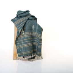 Teal Blue Indian Wool Throw Blanket, Handwoven Sofa Coverlet With Boho Reading Chair Accent - Lapis - thumbnail 4