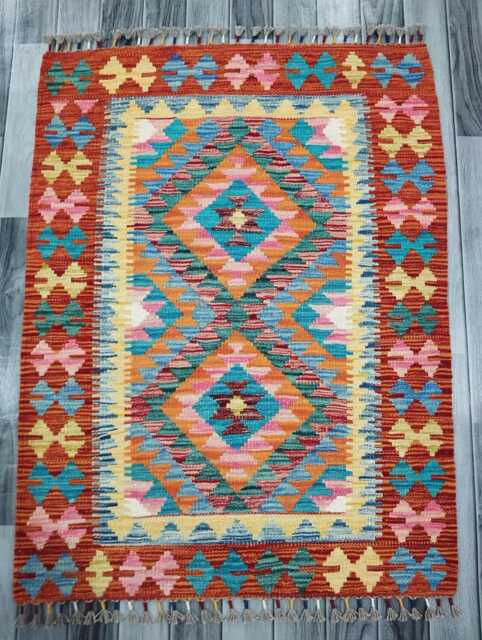 Kilim Rug Classic, Handmade Artisan Afghan Turkish Scandinavian Navajo Bohemian Wool Flatweave Multicolour 117x88 cm - image 1