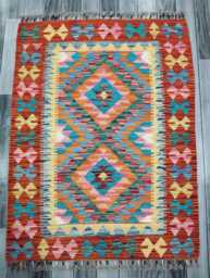 Kilim Rug Classic, Handmade Artisan Afghan Turkish Scandinavian Navajo Bohemian Wool Flatweave Multicolour 117x88 cm - thumbnail 1