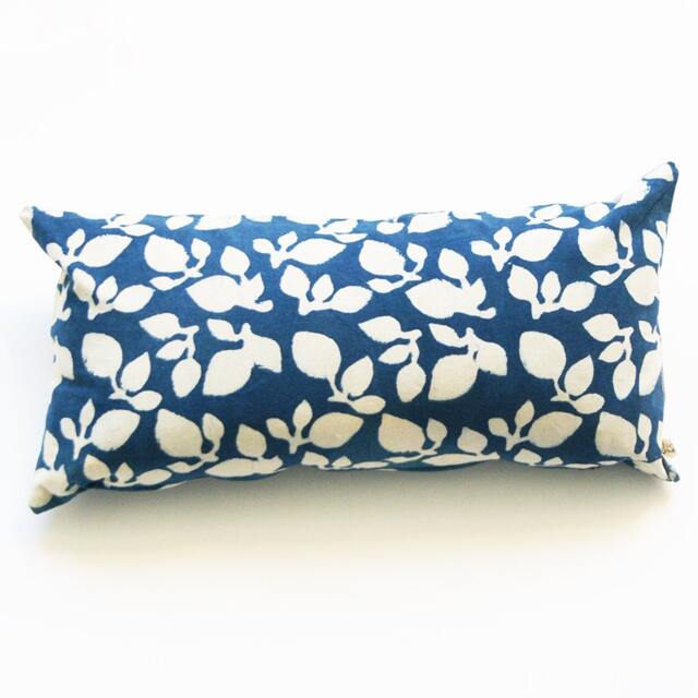 Indigo Blue Leaf Lumbar Pillow Sham-Hand Block Printed - 12x24 Cotton Throw Cover - image 1
