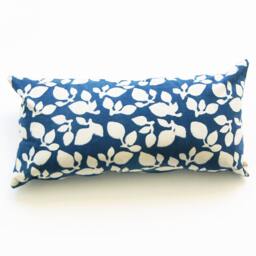 Indigo Blue Leaf Lumbar Pillow Sham-Hand Block Printed - 12x24 Cotton Throw Cover - thumbnail 1