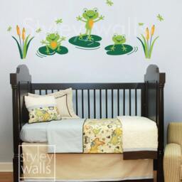 Frogs Wall Decal, Bathroom Sticker, Froggy Friends & Dragonflies, Nursery Vinyl Kids Room Decor - thumbnail 3