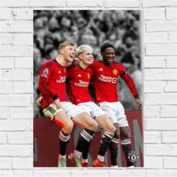 Manchester United Fc Print - Trio Goal Celebration Poster Football Wall Art - thumbnail 2