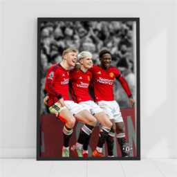 Manchester United Fc Print - Trio Goal Celebration Poster Football Wall Art - thumbnail 1