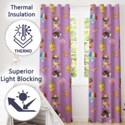 Cute Summer Dog Purple Background Ice Cream Starfish Seamless Pattern Readymade Eyelet Ring Top Thermal 100% Blackout Curtains - thumbnail 3