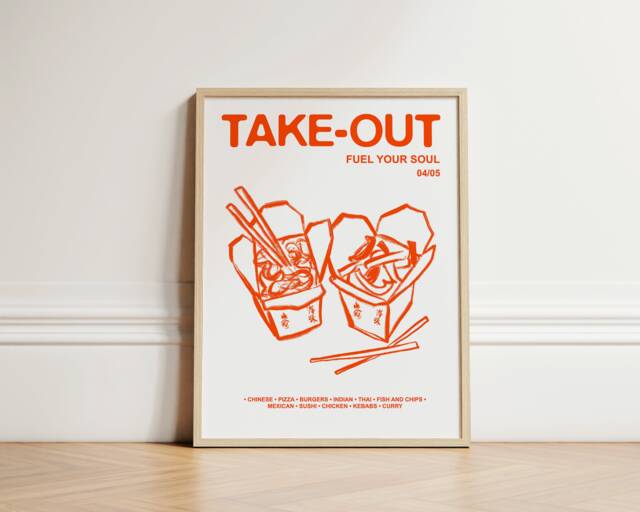 Retro Take-Out Print, Foodie Poster, Food Kitchen Wall Art, Decor, Aesthetic Apartment Unframed - image 1