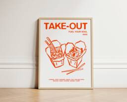 Retro Take-Out Print, Foodie Poster, Food Kitchen Wall Art, Decor, Aesthetic Apartment Unframed - thumbnail 1