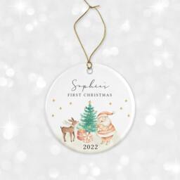 First Christmas Tree Decoration - Personalised Ornament Baby's Xmas Ceramic Bauble Keepsake Gift Santa Rudolph - thumbnail 2
