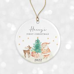 First Christmas Tree Decoration - Personalised Ornament Baby's Xmas Ceramic Bauble Keepsake Gift Santa Rudolph - thumbnail 1