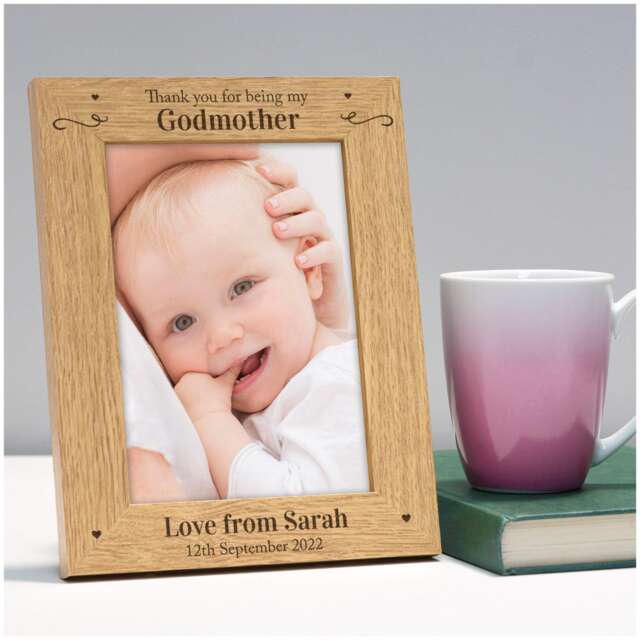 Godparents Thank You Gift, Christening Photo Frame Gift For Godmother Godfather, 4x6 5x7 Frame, Keepsake Girls Boys - image 1