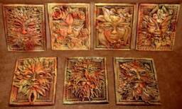 Set Of 7 Green Man Leaf Mythical Season Faces Gothic Art Forest Mask - thumbnail 1