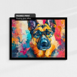 German Shepherd Wearing Glasses Painting Framed Poster Print & Canvas Wall Decor Art Home Living Room Dog Gift Idea Pet - thumbnail 2