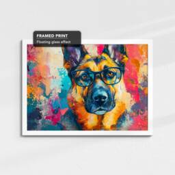 German Shepherd Wearing Glasses Painting Framed Poster Print & Canvas Wall Decor Art Home Living Room Dog Gift Idea Pet - thumbnail 3