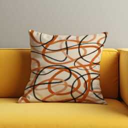 Modern Abstract Line Cushion Cover, Black & Rust Scribble Loops Pillow Case, Minimalist Throw Contemporary Living Room Decor - thumbnail 3
