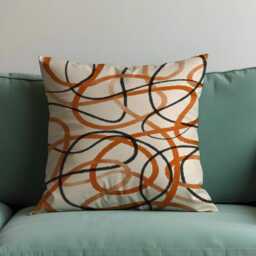 Modern Abstract Line Cushion Cover, Black & Rust Scribble Loops Pillow Case, Minimalist Throw Contemporary Living Room Decor - thumbnail 4