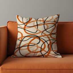 Modern Abstract Line Cushion Cover, Black & Rust Scribble Loops Pillow Case, Minimalist Throw Contemporary Living Room Decor