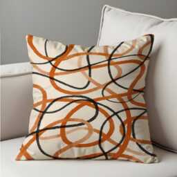 Modern Abstract Line Cushion Cover, Black & Rust Scribble Loops Pillow Case, Minimalist Throw Contemporary Living Room Decor - thumbnail 2