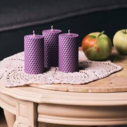 Beeswax Gifts Lavender Set. 3 Pillar Candles With Natural Honey Scent Size - 95 cm & Shea Butter Soap For Gift Home Decor - thumbnail 4