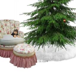 Shaggy Faux Sheepskin Christmas Tree Skirt - White Fur - thumbnail 4
