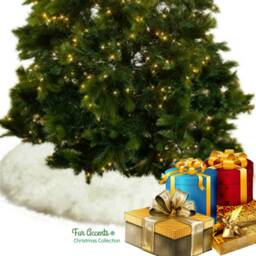 Shaggy Faux Sheepskin Christmas Tree Skirt - White Fur - thumbnail 2