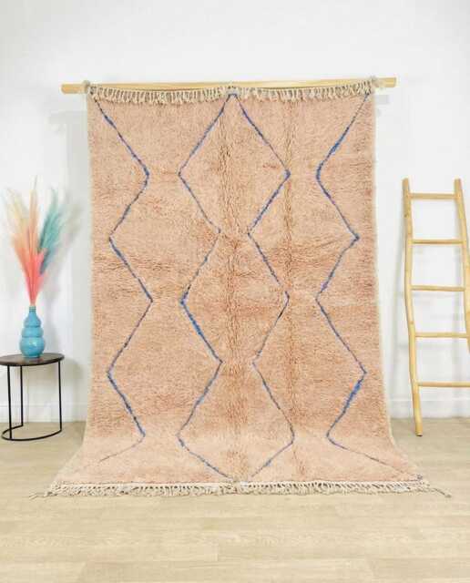 Peach Blue Diamond Rug, Moroccan Berber Shag Carpet, Handmade Wool Area Large Modern Boho Home Decor - image 1