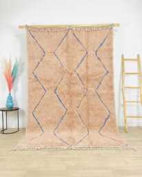Peach Blue Diamond Rug, Moroccan Berber Shag Carpet, Handmade Wool Area Large Modern Boho Home Decor - thumbnail 1