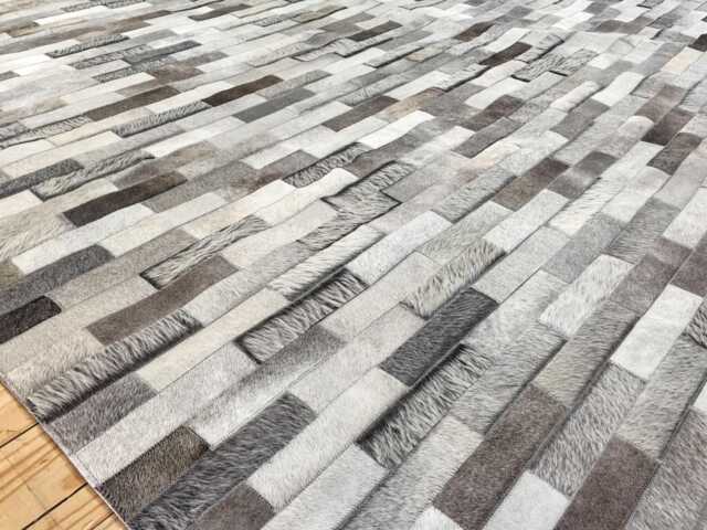 Patchwork Cowhide Rug, Mixed Grey Stripes - Handmade Retiro Style - image 1